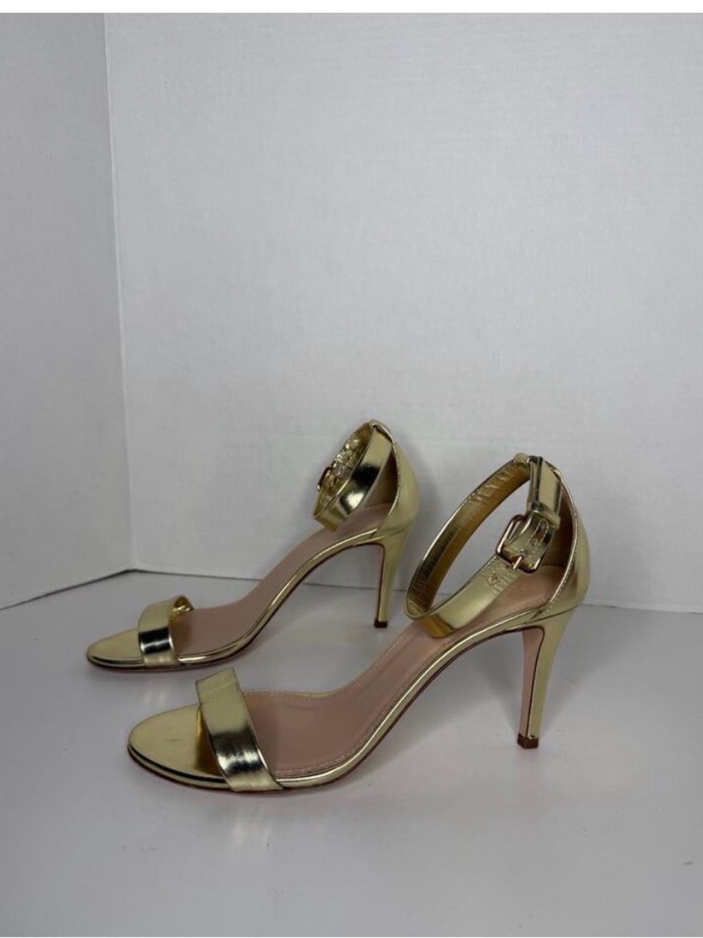 J-Crew Gold Ankle-Strap Stiletto Sandals